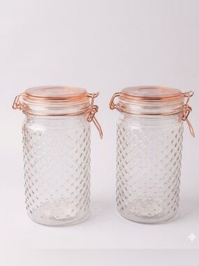 Set of 2 🌸 New Blush Pink Dimpled Glass Canister - 6” Tall
